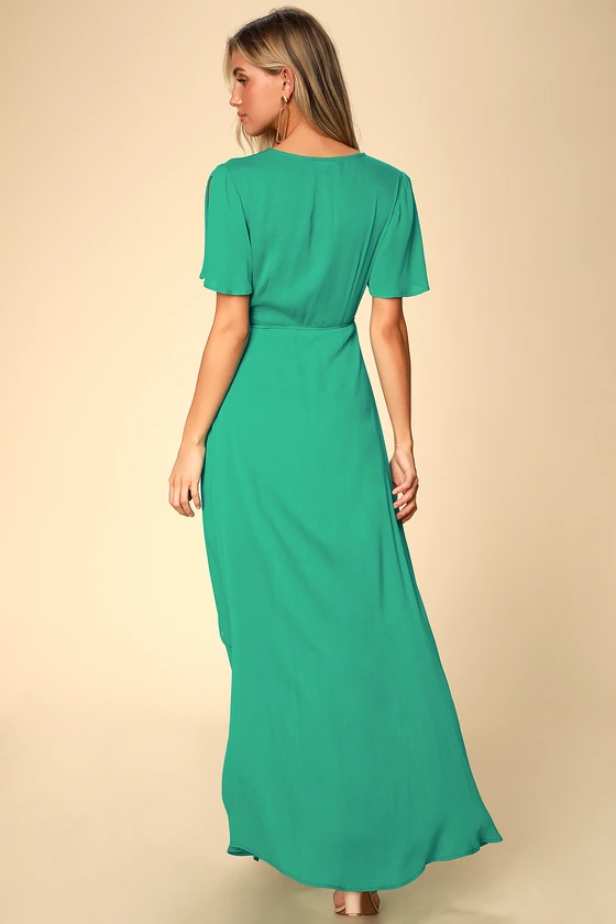 Much Obliged Green Wrap Maxi Dress