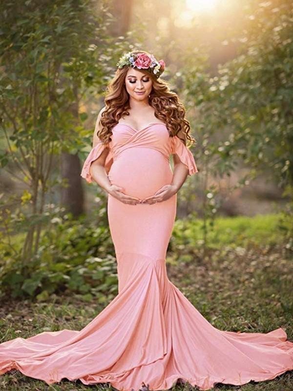 pink mermaid maternity dress Bella Knit Mermaid Slim Maternity Gown